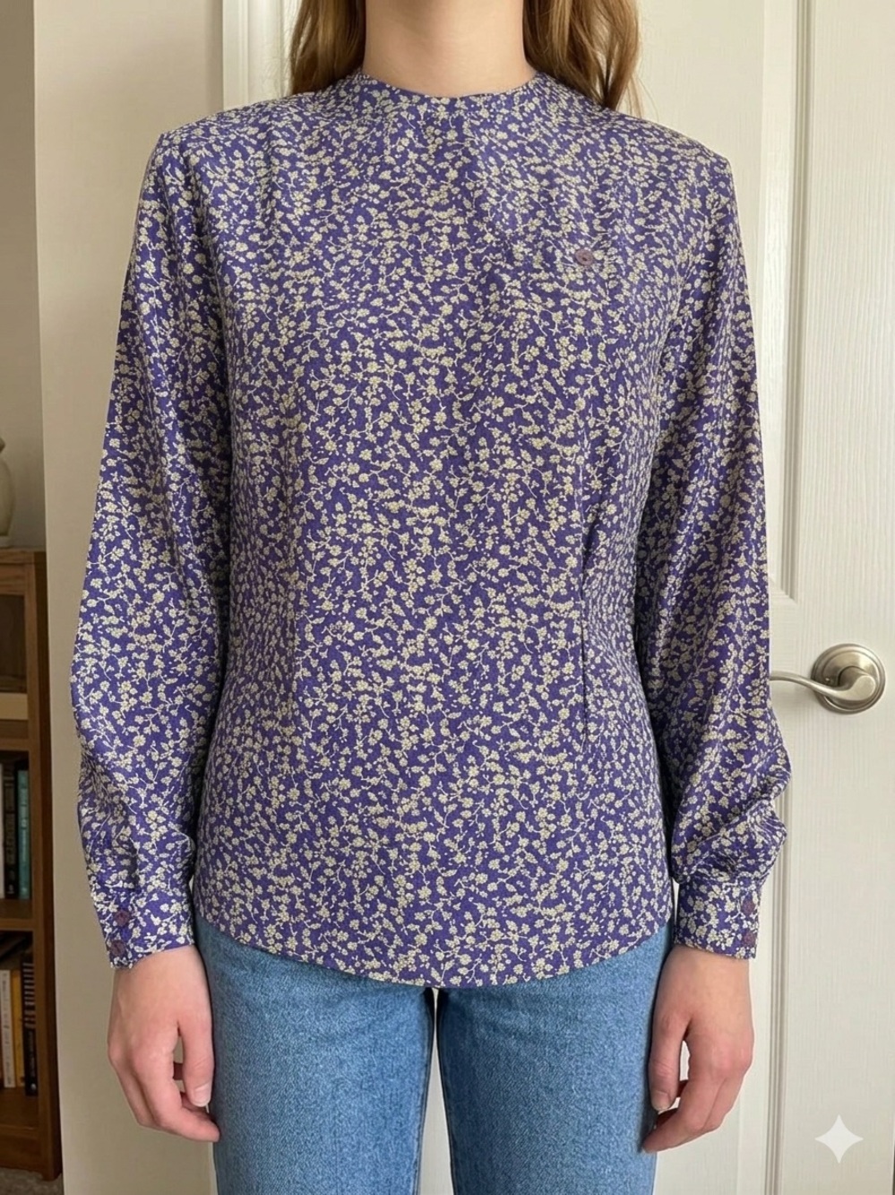 Vintage Hunt Club Ditsy Floral Cobalt Blue Back Buttons Detail Ruched Tailored